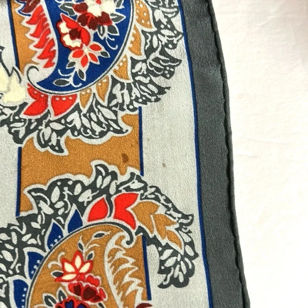 Christian Dior Silk Square Scarf Gray Paisley Hand Rolled Vintage 29x29”